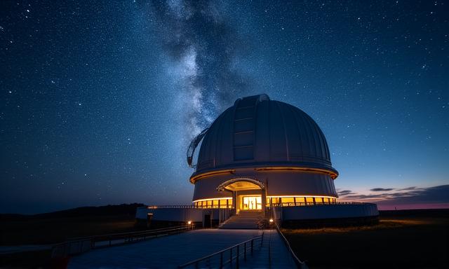 Professioneel observatorium onder een sterrenhemel